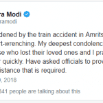 Narendra modi twit on amritsar rail accident