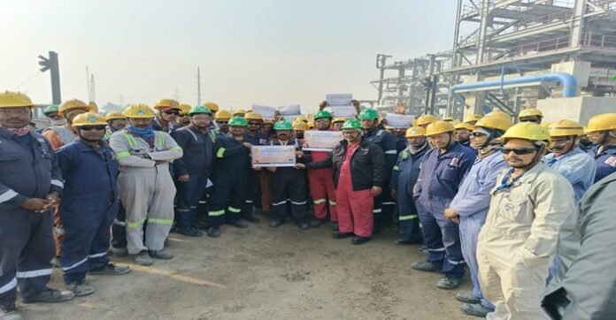 Road safety week activity at construction site Construction site road safety