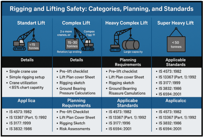 Safe lifting operations demand careful categorization, detailed lift planning, and strict adherence to Indian and international standards.